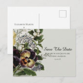ヴィンテージのパンジー Save the Date ポストカード (正面/裏面)