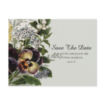 ヴィンテージのパンジー Save the Date ポストカード
