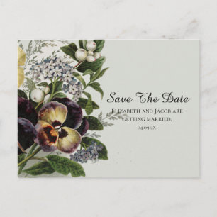 ヴィンテージのパンジー Save the Date ポストカード