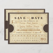 ヴィンテージのパンチカードのチケットの保存日付 セーブザデート (正面/裏面)