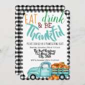 ヴィンテージのパンプキントラックのギンガムサンクスギビング招待状 招待状 (正面/裏面)