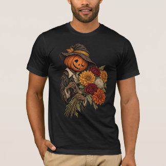 ヴィンテージのパンプキン+スケアクロウ+秋の花 Tシャツ