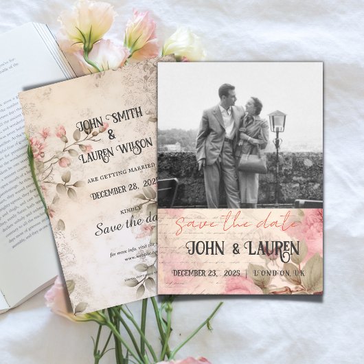 ヴィンテージのパーソナライズされたみすぼらしいシックなピンク セーブザデート