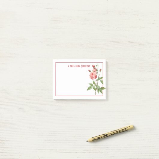 ヴィンテージのパーソナライズなピンクのバラのバラのつぼみ ポストイット (デスク上)