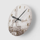 ヴィンテージのパーソナライズなレトロのパリエッフェル塔 ラウンド壁時計 (傾斜)