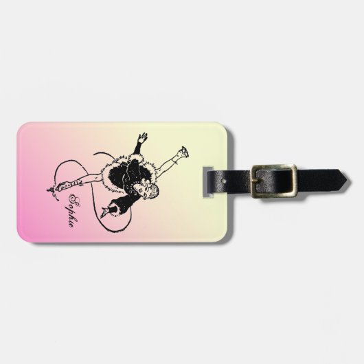 ヴィンテージのパーソナライズなレトロの女性フィギュアスケート ラゲッジタグ (正面横)