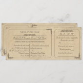 ヴィンテージのパーチメントチケット ウェディング招待状と出欠確認カード 招待状 (正面/裏面)
