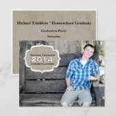 ヴィンテージのパーチメント写真を使った卒業発表 案内状 (正面/裏面)