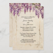 ヴィンテージのパーチメント紙を使った水彩の藤の結婚式 招待状 (正面/裏面)