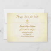 ヴィンテージのパーチメント紙風のデザインで「Save the Date」 セーブザデート (正面)