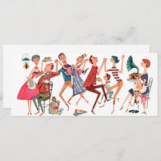 ヴィンテージのパーティーのイラストレーションの招待状 招待状 (正面/裏面)