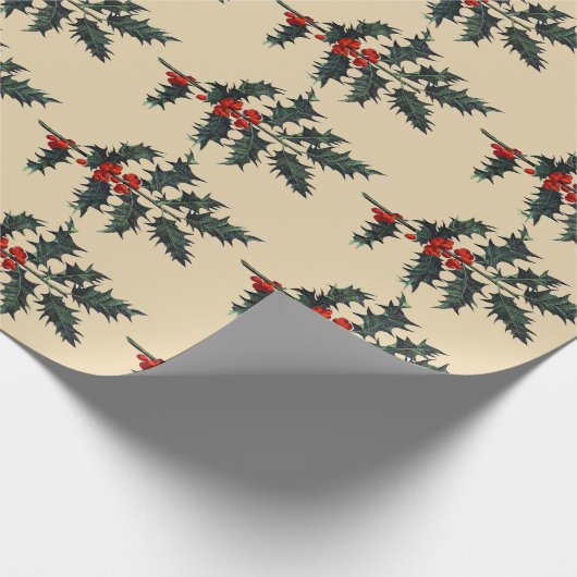 ヴィンテージのヒイラギの小枝の幸せな休日(Med。 イメージ) ラッピングペーパー (角)