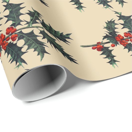 ヴィンテージのヒイラギの小枝の幸せな休日(Med。 イメージ) ラッピングペーパー (ロールコーナー)