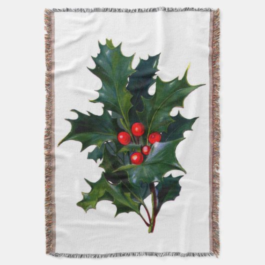 ヴィンテージのヒイラギの葉および果実のアフガニスタン人 スローブランケット (正面縦)