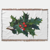 ヴィンテージのヒイラギの葉および果実のアフガニスタン人 スローブランケット (正面)