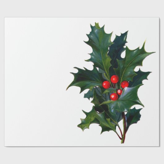 ヴィンテージのヒイラギの葉の果実のクリスマスの休日 ラッピングペーパー (フラット)