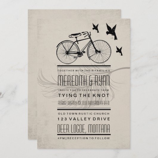 ヴィンテージのヒップスターの自転車の結婚式招待状 招待状 (正面/裏面)