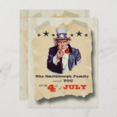 ヴィンテージのヒップスターの7月4日のお祝いの招待 招待状 (正面/裏面)