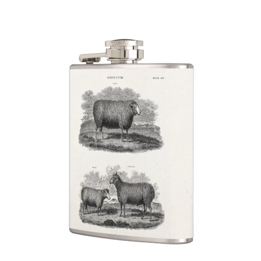 ヴィンテージのヒツジの雌ヒツジの家畜のレトロの雌ヒツジ フラスク (左)