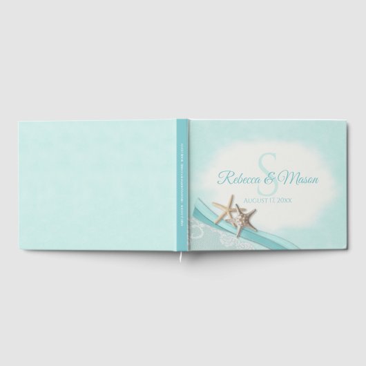 ヴィンテージのヒトデとリボンのモノグラム ウェディング ゲストブック (全面)