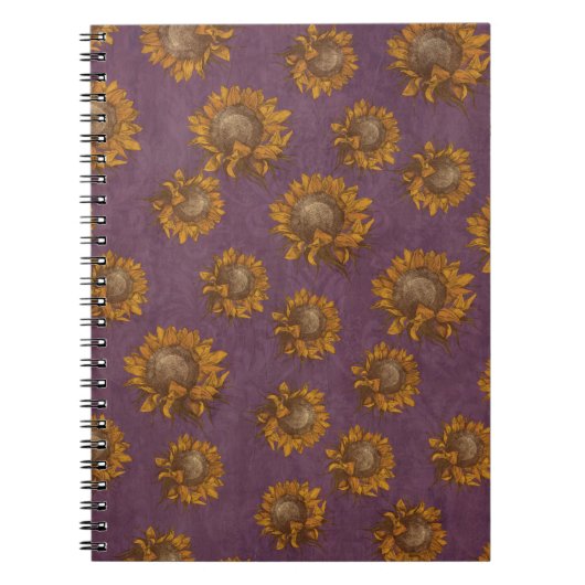 ヴィンテージのヒマワリのプラム紫色の素朴なヒマワリ ノートブック (正面)
