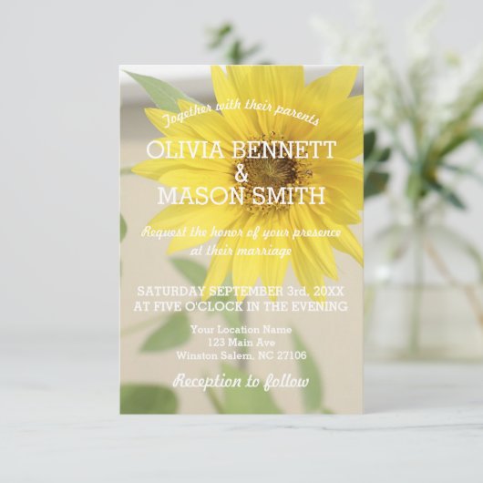 ヴィンテージのヒマワリの織り目加工の結婚式の招待状 招待状 (スタンド正面)