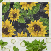 ヴィンテージのヒマワリパターン キッチンタオル (折り畳み)
