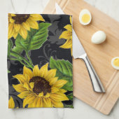 ヴィンテージのヒマワリパターン キッチンタオル (四つ折り)