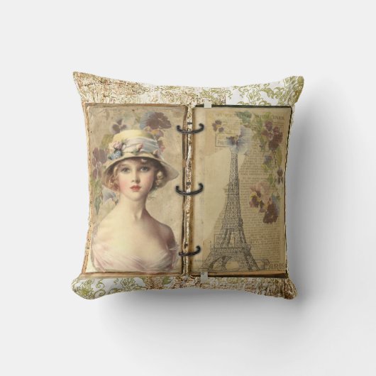 ヴィンテージのビクトリアンでフランスのな女性の装飾用クッション クッション (正面)