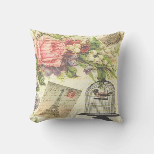 ヴィンテージのビクトリアンでフランスのな鳥籠の装飾用クッション クッション (正面)
