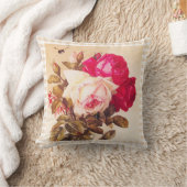 ヴィンテージのビクトリアンでロマンチックで赤く、ピンクのバラ クッション (ブランケット)