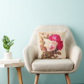 ヴィンテージのビクトリアンでロマンチックで赤く、ピンクのバラ クッション (椅子)