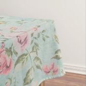 ヴィンテージのビクトリアンなぼろぼろのシックな淡いブルーの花の赤 テーブルクロス (インサイチュ)