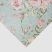 ヴィンテージのビクトリアンなぼろぼろのシックな淡いブルーの花の赤 薄葉紙 (詳細)