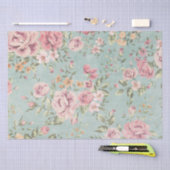 ヴィンテージのビクトリアンなぼろぼろのシックな淡いブルーの花の赤 薄葉紙 (クラフト)