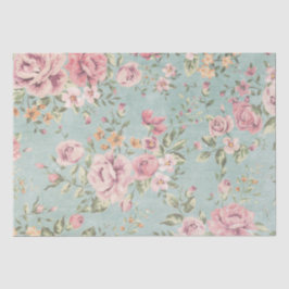 ヴィンテージのビクトリアンなぼろぼろのシックな淡いブルーの花の赤 薄葉紙