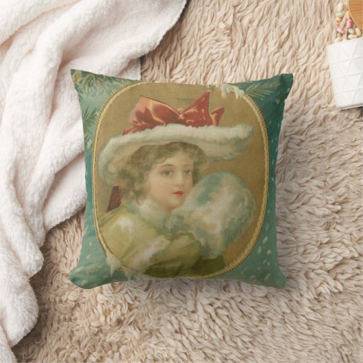 ヴィンテージのビクトリアンなクリスマスの女性 クッション (ブランケット)