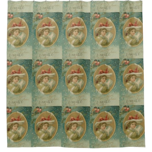 ヴィンテージのビクトリアンなクリスマスの女性 シャワーカーテン (正面)