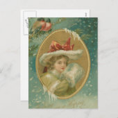 ヴィンテージのビクトリアンなクリスマスの女性 シーズンポストカード (正面/裏面)