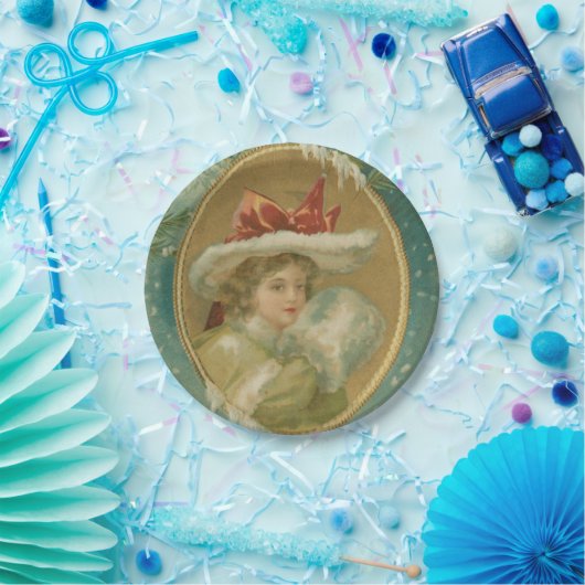 ヴィンテージのビクトリアンなクリスマスの女性 ペーパープレート (パーティー)