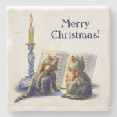 ヴィンテージのビクトリアンなクリスマス猫 ストーンコースター (正面)