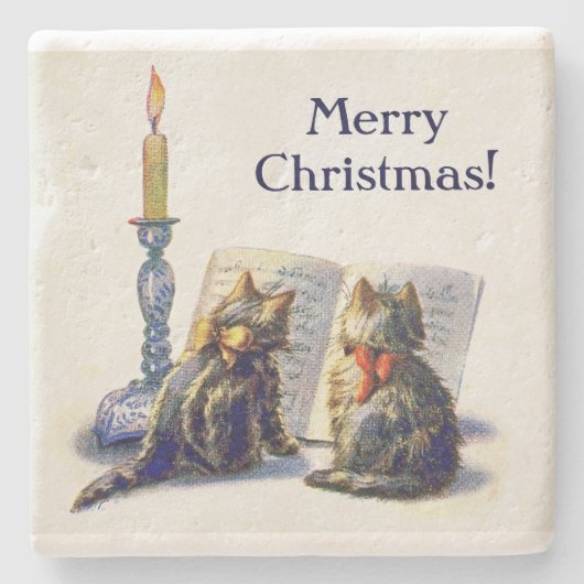 ヴィンテージのビクトリアンなクリスマス猫 ストーンコースター (正面)