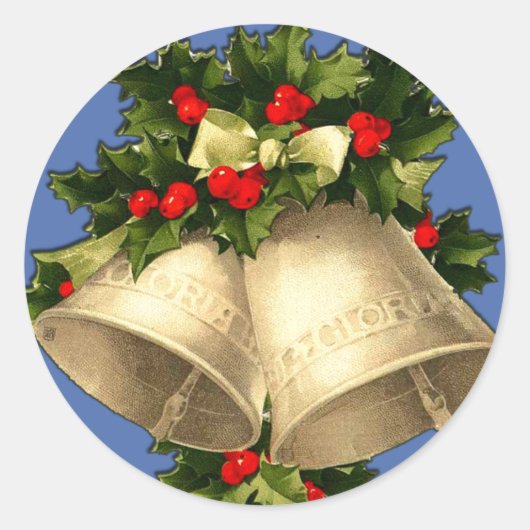 ヴィンテージのビクトリアンなクリスマス鐘カード、ステッカー ラウンドシール (正面)