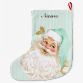 ヴィンテージのビクトリアンなサンタクロースの中立ミント及び金ゴールド ラージクリスマスストッキング (裏面)
