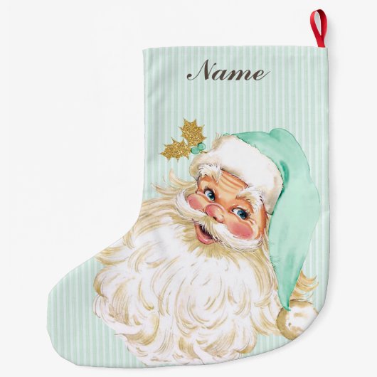 ヴィンテージのビクトリアンなサンタクロースの中立ミント及び金ゴールド ラージクリスマスストッキング (裏面)