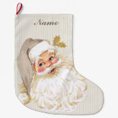 ヴィンテージのビクトリアンなサンタクロースの中立暗灰色及び金ゴールド ラージクリスマスストッキング (正面)