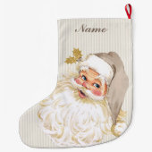 ヴィンテージのビクトリアンなサンタクロースの中立暗灰色及び金ゴールド ラージクリスマスストッキング (裏面)