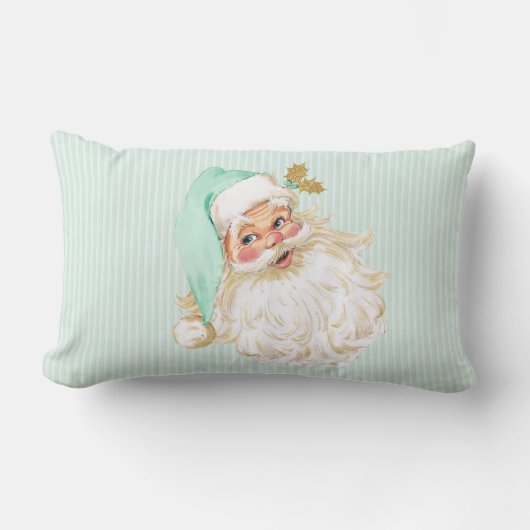 ヴィンテージのビクトリアンなサンタクロースの中立真新しい緑 ランバークッション (正面)