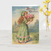 ヴィンテージのビクトリアンなシャムロックの3月のハッピーバースデー カード (黄色い花)