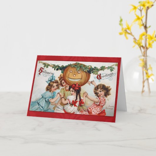 ヴィンテージのビクトリアンなハロウィンの挨拶状 カード (黄色い花)